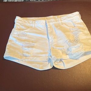 White denim distressed shorts